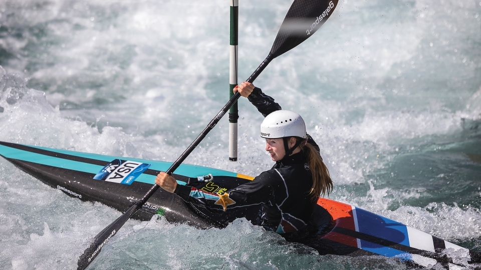 Evy Leibfarth '25, Canoe Slalom Olympic Athlete in the water