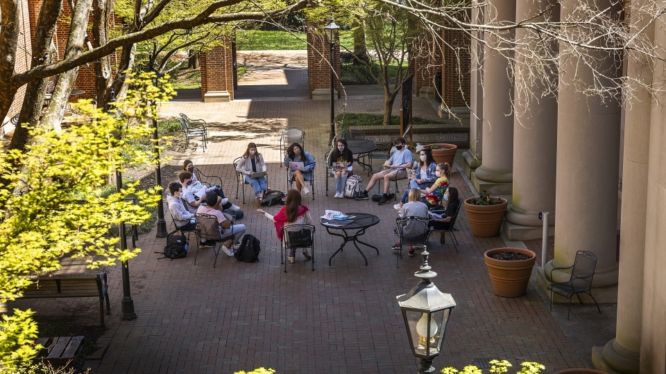 Campus Scenes outside classroom in the courtyard