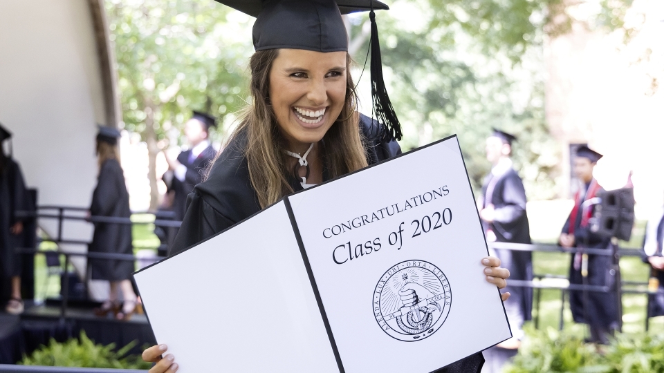 2020 Commencement Grad with her diploma