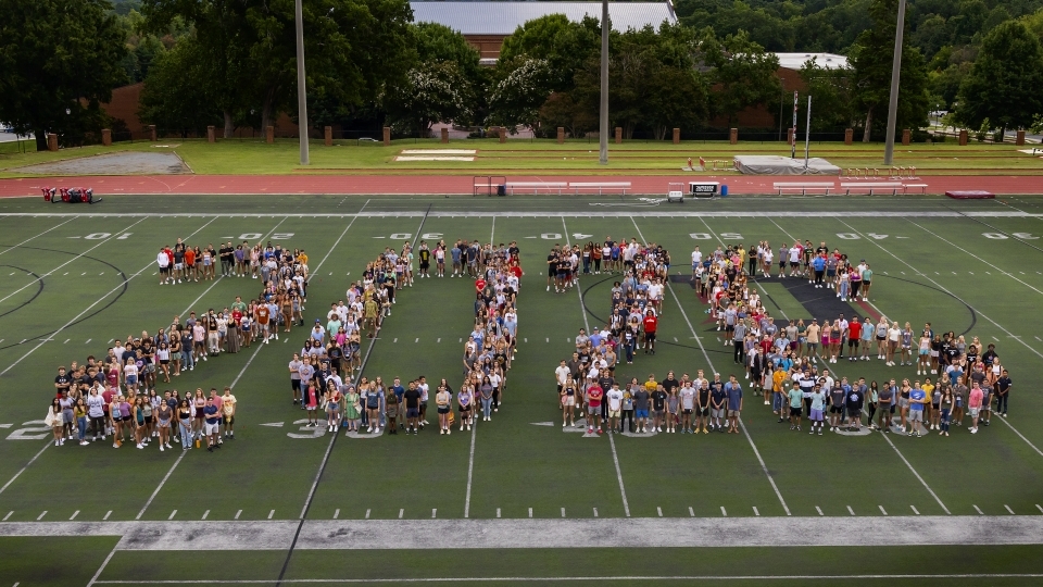 Class of 2026 on Field in shape of "2026"