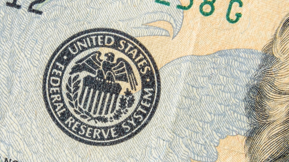 Symbol (Stamp) of Federal reserve system of USA on dollar