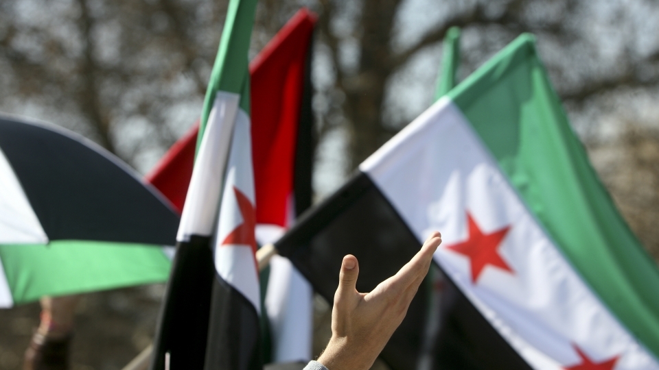 Syrian flags in a crowd