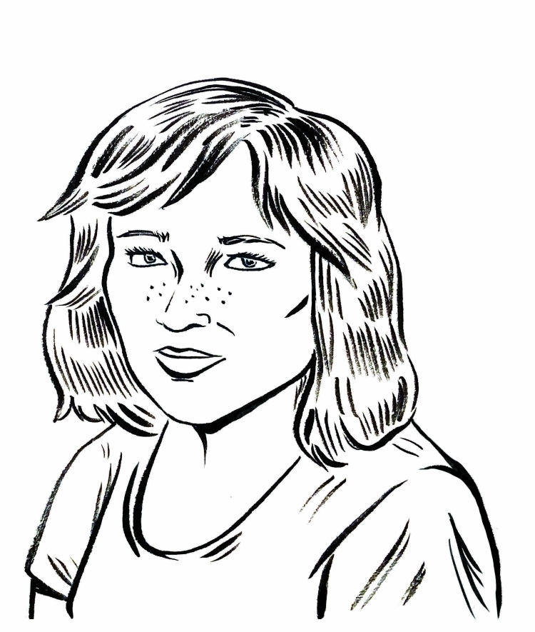 a line drawing of a young woman