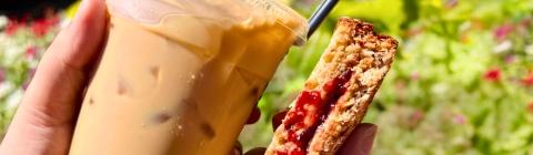 Wildcat Den cold coffee drink and sandwich