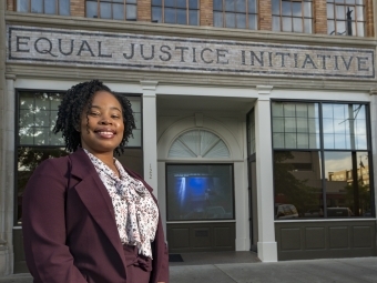 Kiara Boone '11 outside of the Equal Justice Initiative Building