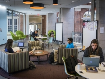 Students studying in Wall academic building 