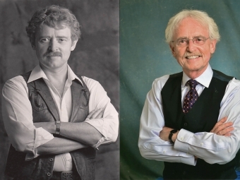 Professional Headshots of Larry Ligo from 40 years ago and now, side by side 