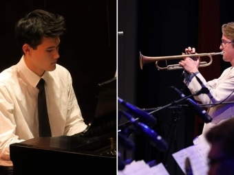 Andrew Wright, left on piano and Gabriel Hansen, right on trumpet