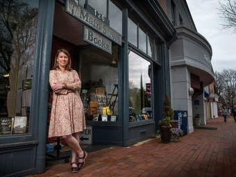 Adah Fitzgerald '01 by Main Street Books store 