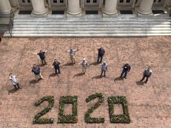 2020 spelled out in plants and various flowers