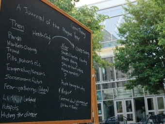 Chalk Board with Writing by Wall