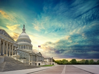 D.C. Capitol Building with radiant sunrise 