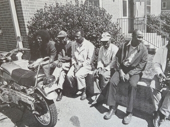 Strong '72, left, with members of the college's physical plant staff ('72 yearbook)