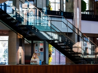 student studying in Wall center