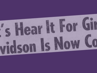 a newspaper clipping headline that reads "Let's Hear It For Girls! Davidson Is Now Coed"