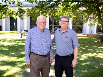 Professor George Abernethy with Davidson College President Doug Hicks ’90