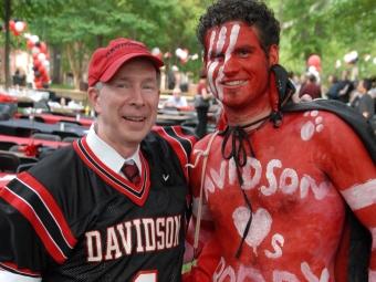 Bobby Vagt and Davidson fan during campus celebration, photo by Bill Giduz