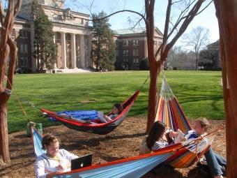 Students in hammocks in front of Chambers, photo by Bill Giduz