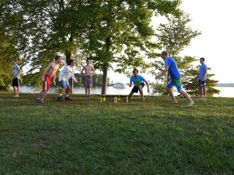 Students playing a game at Lake Campus