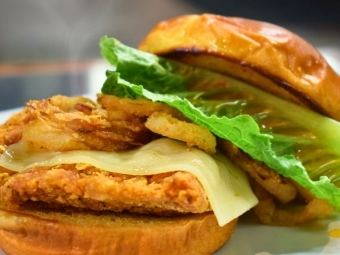 Davis Cafe Sweet HEat Chicken Sandwich with lettuce and cheese