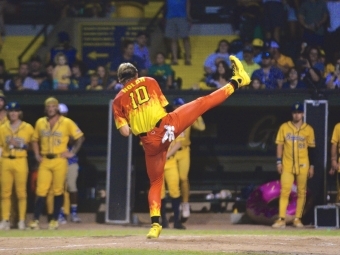 leg kick by Parker Nolan ’22 of the Firefighters Baseball Team