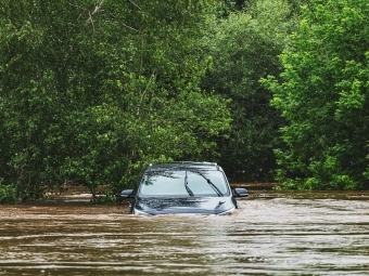 Submerged car in catastrophic flood