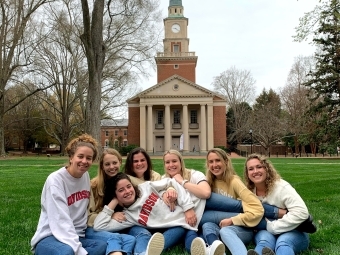 Davidson Class of 2020 friends in front of DCPC from left to right: Olivia Stanley, Brooke Allen, Abby Miller, Rose Botaish, Haley Fullerton, Emma Blake and Ally Bedell).