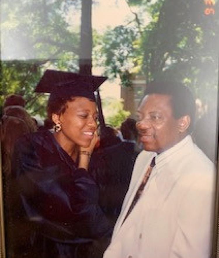 Sweeting '93 with her father on Commencement Day 2003