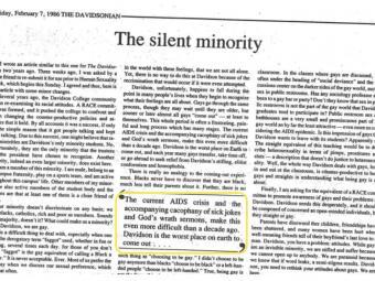 The Silent Minority Davidsonian Article 1986