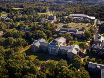 Aerial view of Davidson College's campus